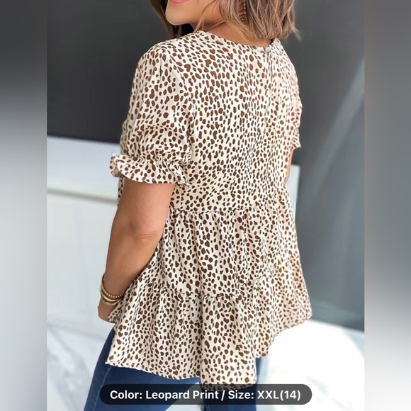 BRAND NEW Leopard Print Ruffle Hem T-Shirt, Casual Crew Neck Short Sleeve XXL - Picture 5 of 6